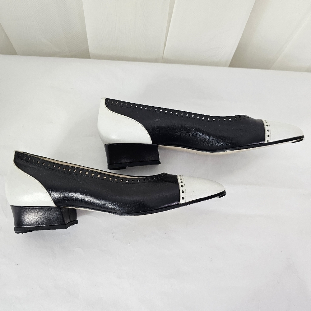 Caiman Leather Wingtip Perforated Pumps Black and White Shoes 36 - Picture 2 of 9